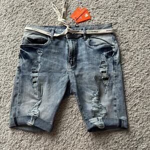 Men's YoungLA DistressedDenim Shorts, 34", NWT, BlueWashed